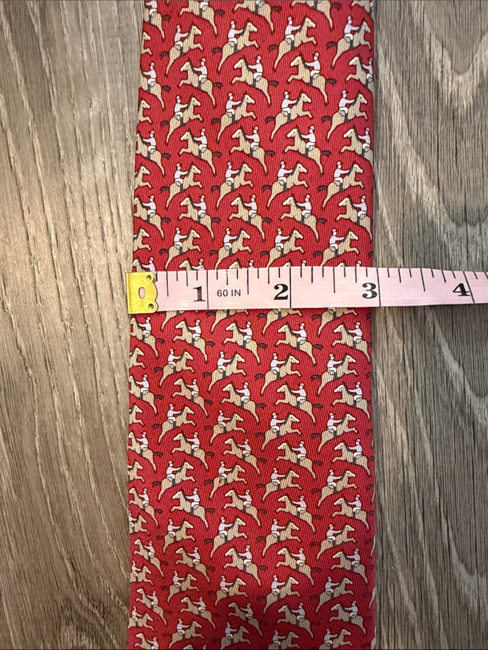 Hermes Paris Vintage Equestrian Jockey Pattern Print Men’s Silk Crimson Red Tie - Picture 7 of 9